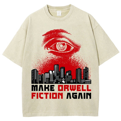Damen Make Orwell Fiction Again Vintage Distressed T-shirt