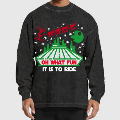 Oh！What Fun It Is To Ride Christmas Washed Long Sleeve Tee