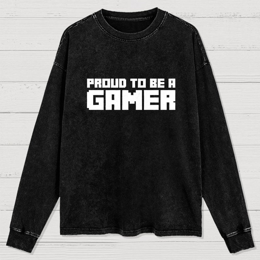 Proud To Be A Gamer 8 Bit Retro Washed Long Sleeve Tee