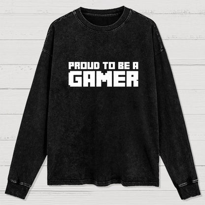 Proud To Be A Gamer 8 Bit Retro Washed Long Sleeve Tee