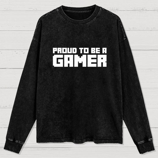 Proud To Be A Gamer 8 Bit Retro Washed Long Sleeve Tee