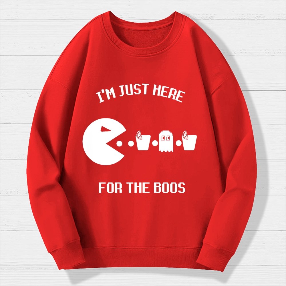 Here For The Boos Ghost Arcade Nerdy Halloween Geek Cotton Sweatshirt