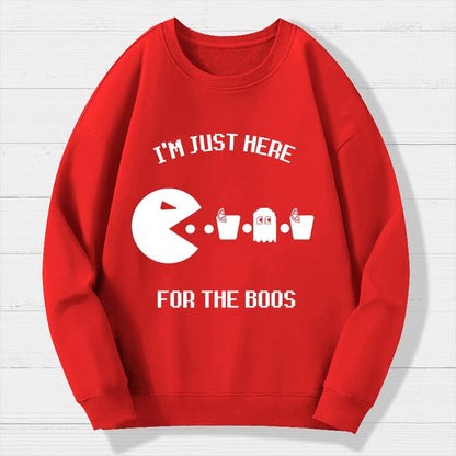 Here For The Boos Ghost Arcade Nerdy Halloween Geek Cotton Sweatshirt