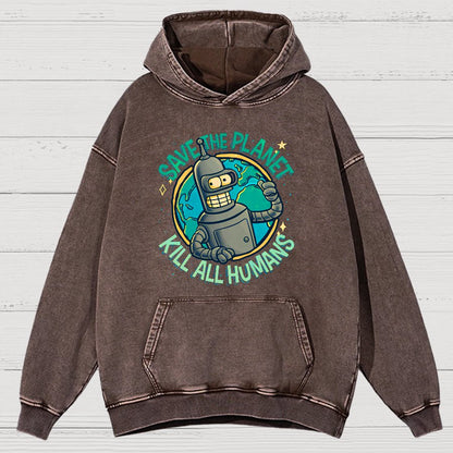 Save The Planet Kill All Humans Vintage Distressed Hoodie