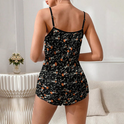 Pumpkin Skull Halloween Women's Geek Suspender Cami Set