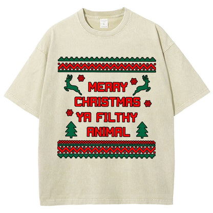 Merry Christmas Ya Filthy Animal funny Vintage Distressed T-shirt