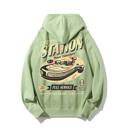 Classic Printed Back Cotton Hoodie with a Fictitious Location Design