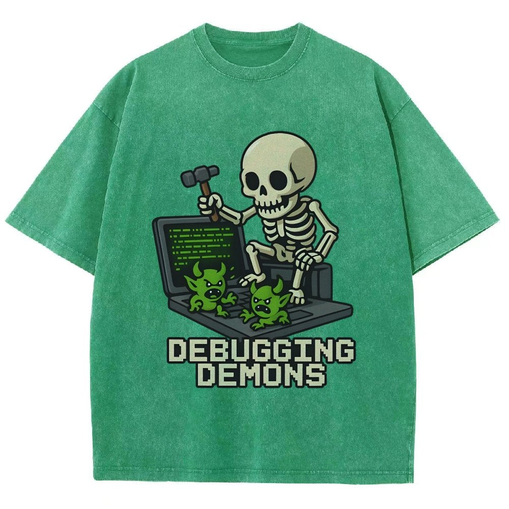 Debugging Demons Funny Programmer Vintage Distressed T-shirt