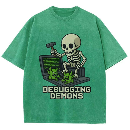 Debugging Demons Funny Programmer Vintage Distressed T-shirt