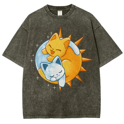 Sun Moon Kittens Vintage Distressed T-shirt