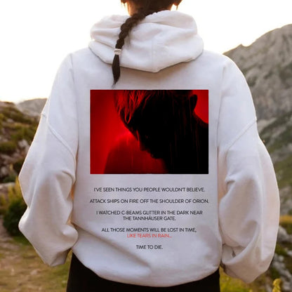 Tears in Rain-Tears in Red-Time to Die Printed Back Cotton Hoodie