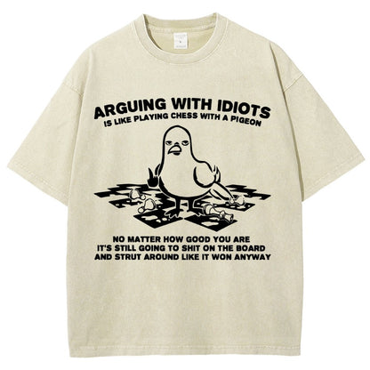 Arguing With Idiots Is Like Playing Chess With A Pigeon Vintage Distressed T-shirt