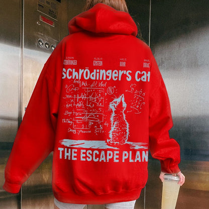 Schrodinger's Cat Escape Plan Interesting Physics Science Printed Back Cotton Hoodie