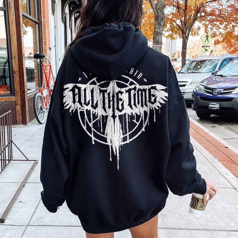 It Can't Rain All The Time Nerd Printed Back Cotton Hoodie