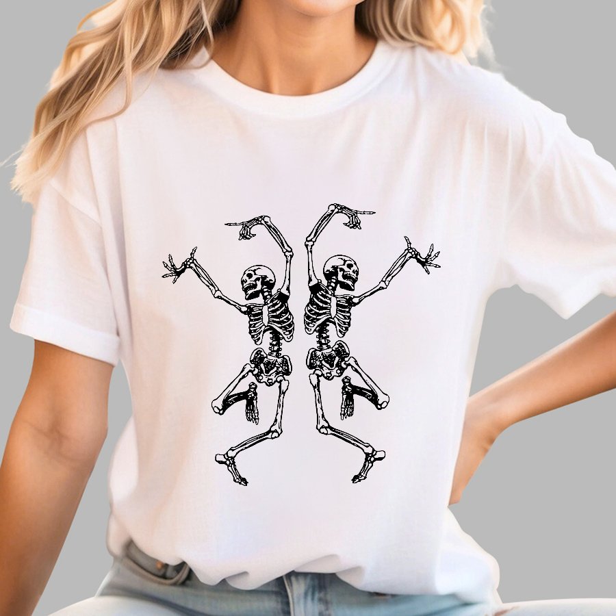 Fall Dancing Skeleton Halloween Geeky T-Shirt