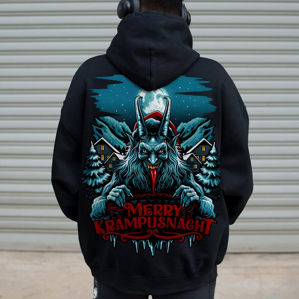 Merry Krampusnacht Christmas Geek Printed Back Cotton Hoodie