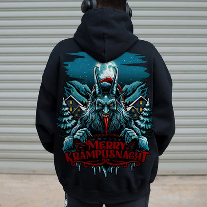 Merry Krampusnacht Christmas Geek Printed Back Cotton Hoodie
