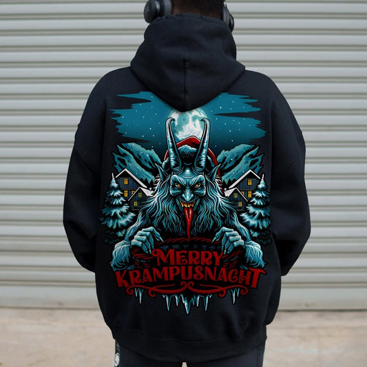 Merry Krampusnacht Christmas Geek Printed Back Cotton Hoodie