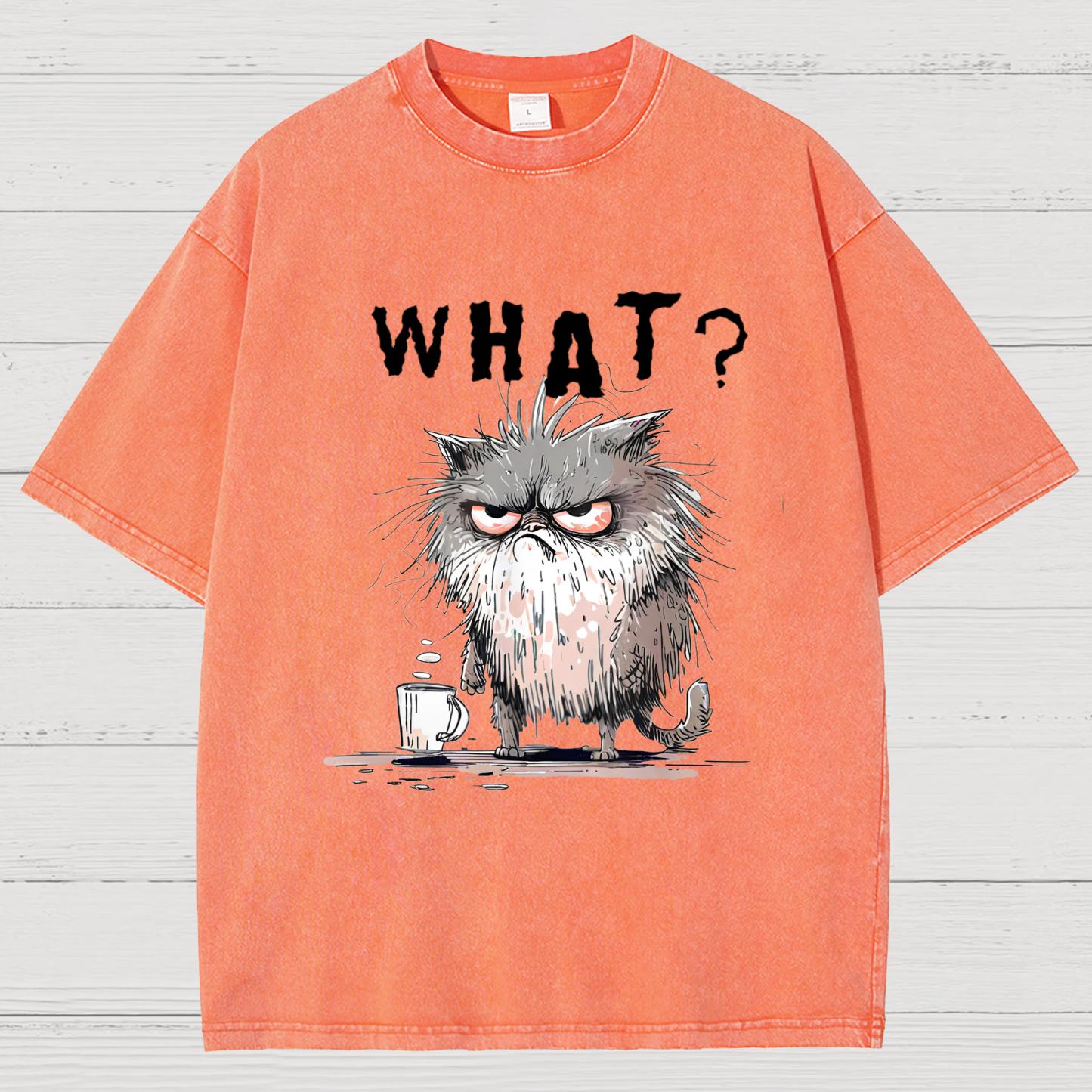 Bad Temper Feline With Coffee Grumpily Catty Funny Vintage Distressed T-shirt