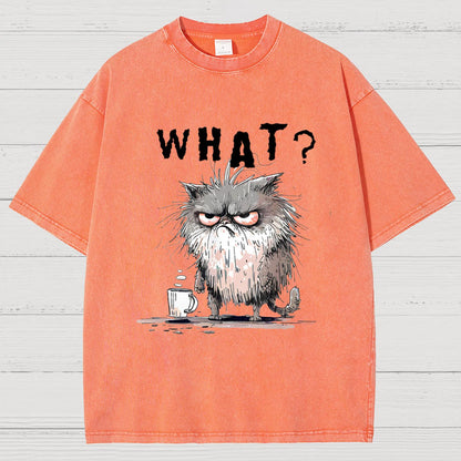 Bad Temper Feline With Coffee Grumpily Catty Funny Vintage Distressed T-shirt