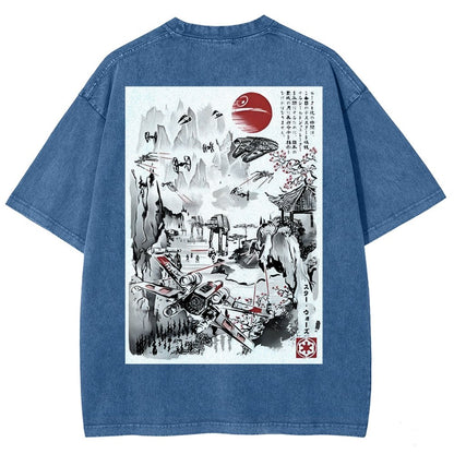 Last Battle of the Cosmic Conflict Back Print Washed T-Shirt