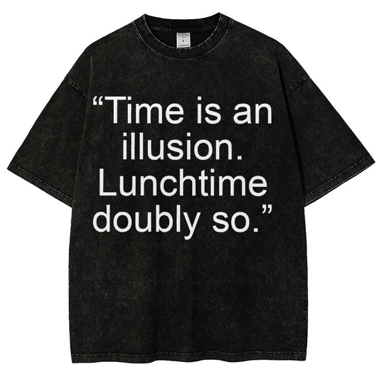 Douglas Adams - “Time is an illusion. Lunchtime doubly so.” Vintage Distressed T-shirt
