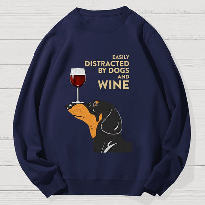 Easily Distracted By Dogs And Wine Geek Cotton Sweatshirt