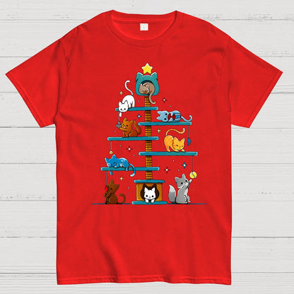 Christmas House Tree Cats Geek T-Shirt