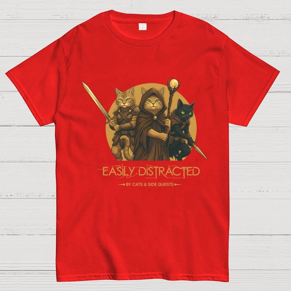 Easily Distracted By Cats And Side Quests Geek T-Shirt
