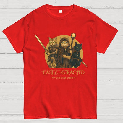 Easily Distracted By Cats And Side Quests Geek T-Shirt