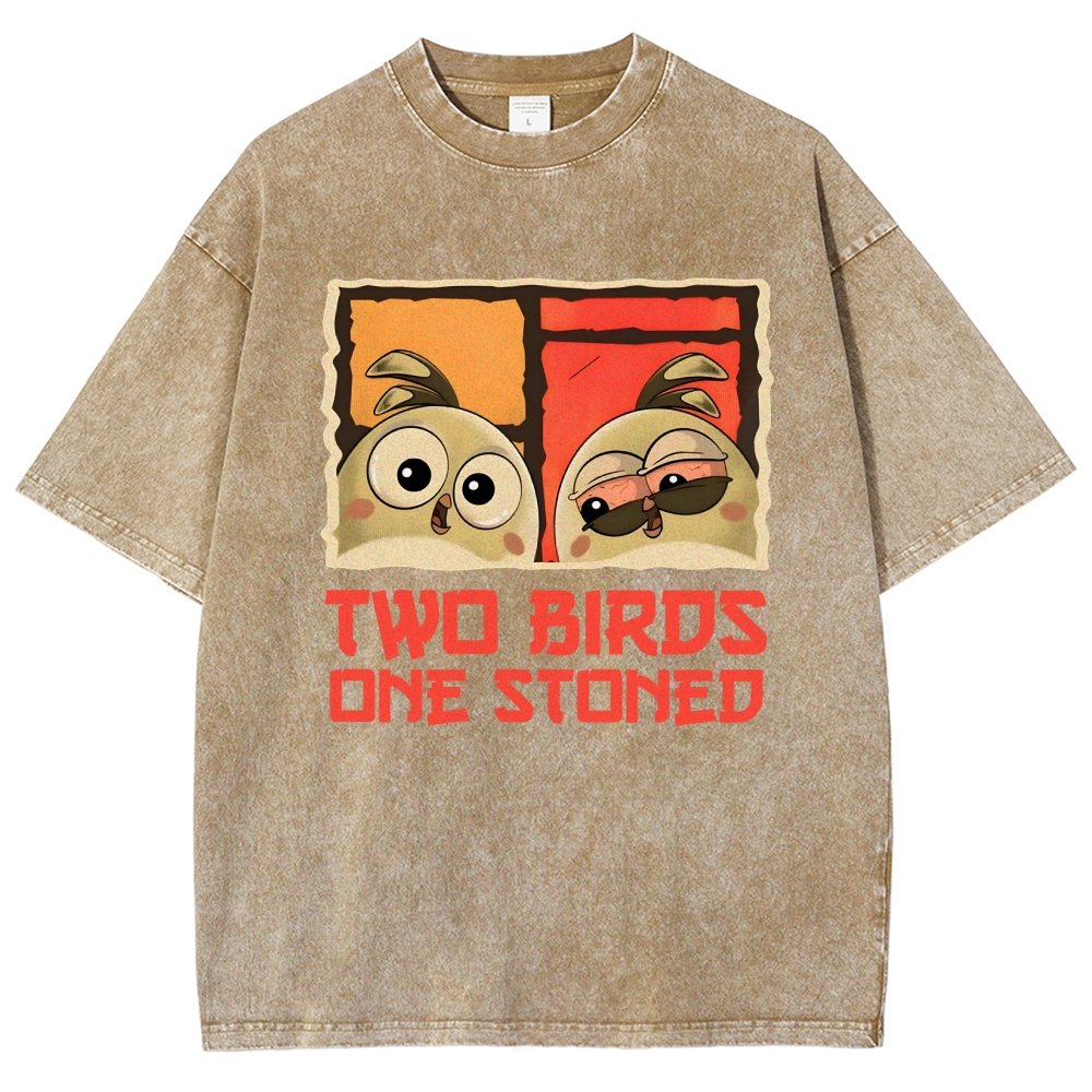 Two Birds One Stoned Vintage Distressed T-shirt