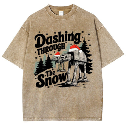 Empire Robot Dog Crosses the Snow Christmas Vintage Distressed T-shirt