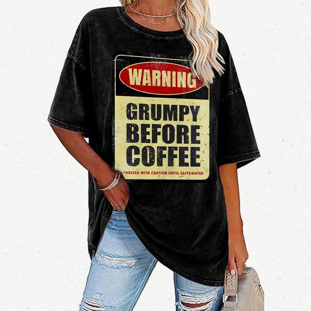 Grumpy Before Coffee Vintage Distressed T-shirt 2412001060