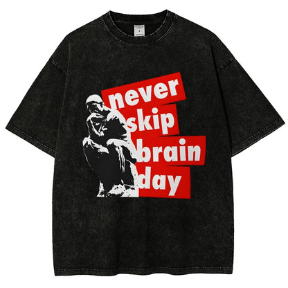 Never Skip Brain Day Vintage Distressed T-shirt