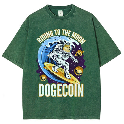 Riding To The Moon Dogecoin DOGE Vintage Distressed T-shirt