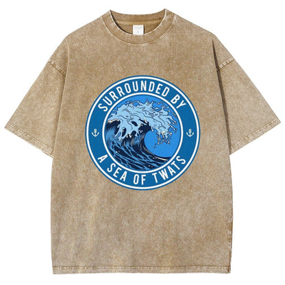 Surrounded By A Sea Of Twats Vintage Distressed T-shirt
