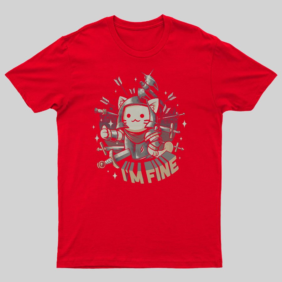 I'm Fine Funny Cat Gaming Geeky T-Shirt