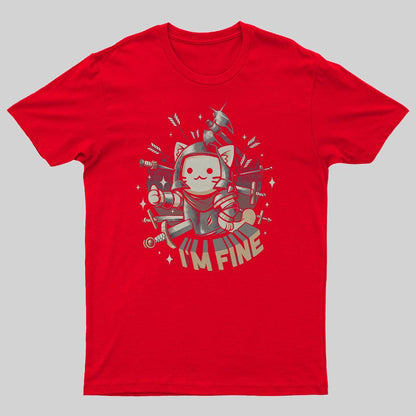 I'm Fine Funny Cat Gaming Geeky T-Shirt