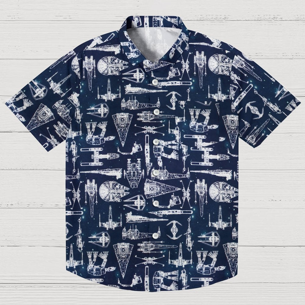 Space War Galaxy Ship Blueprints Geek Hawaiian Shirt