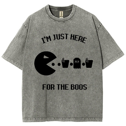 Here For The Boos Ghost Arcade Nerdy Halloween Vintage Distressed T-shirt