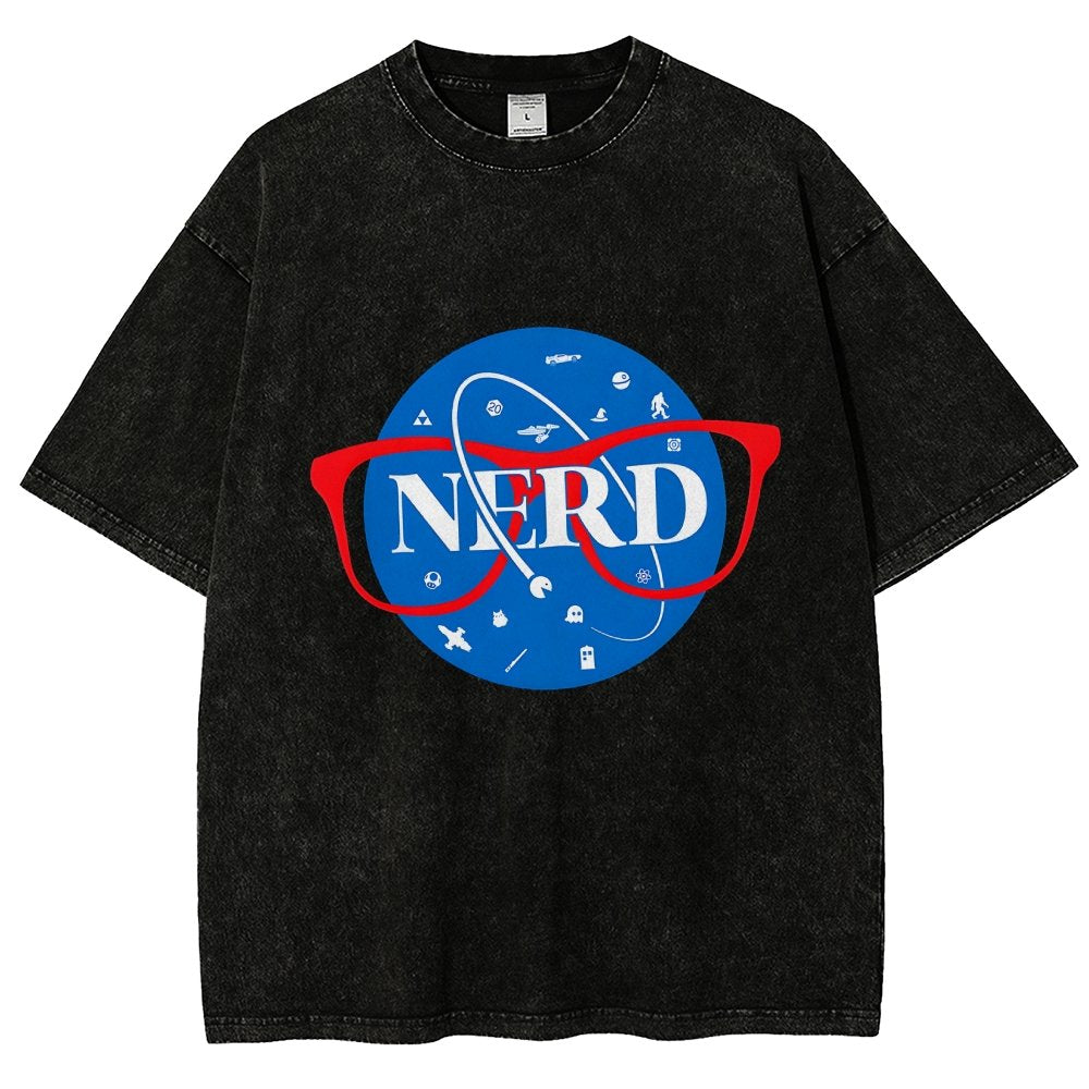 Nerdy Space Patch Vintage Distressed T-shirt