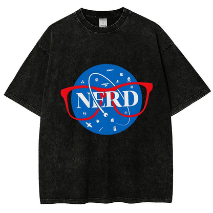 Nerdy Space Patch Vintage Distressed T-shirt