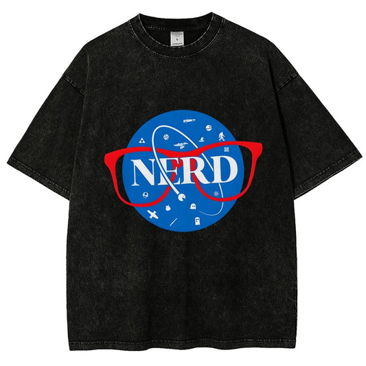 Nerdy Space Patch Vintage Distressed T-shirt