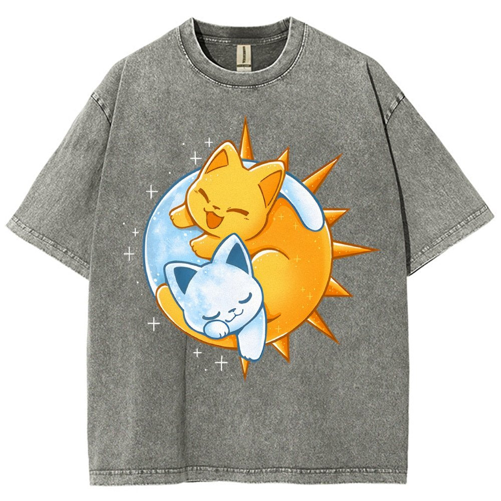Sun Moon Kittens Vintage Distressed T-shirt