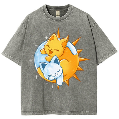 Sun Moon Kittens Vintage Distressed T-shirt