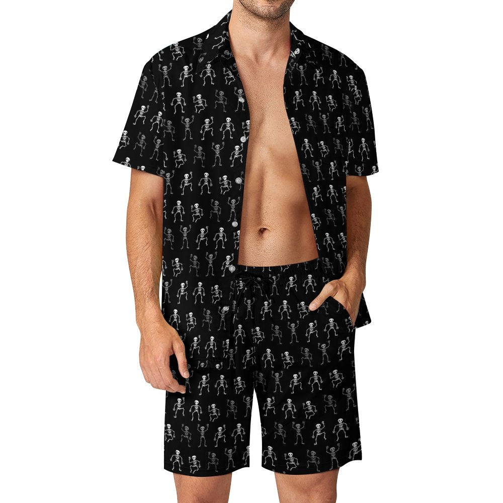Skeleton Man Dancing Print Hawaiian Shirt Set
