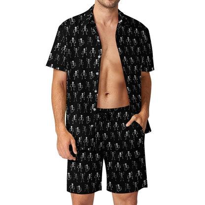 Skeleton Man Dancing Print Hawaiian Shirt Set