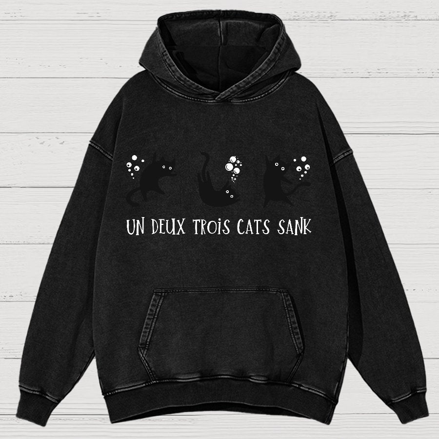 Un Deux Trois Cats Sank Vintage Distressed Hoodie