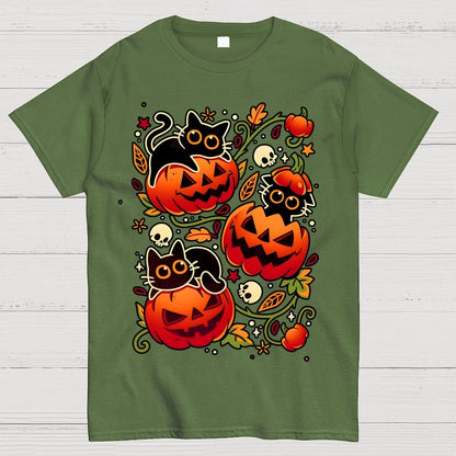 Black Cat Pumpkin Party Geek Cotton T-Shirt