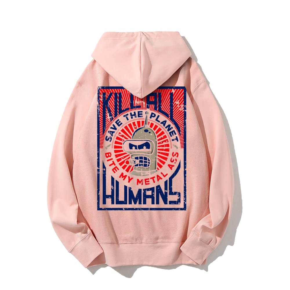 Save The Planet Kill All Humans Geek Printed Back Cotton Hoodie